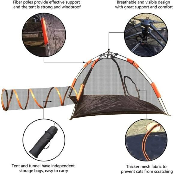 Outdoor Cat Enclosures, Foldable Cat Tent and Tunnel, Portable Large Playpen - Picture 4 of 6